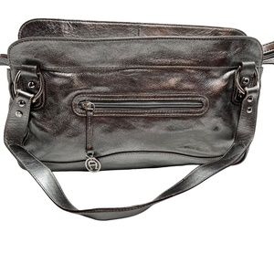 ETIENNE AIGNER Silver Pewter Genuine Leather Satchel Double Handle Purse Handbag